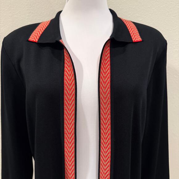 Ming Wang Black Open Front Cardigan Red Trim M Office Career Quiet Luxury Preppy - Picture 3 of 8